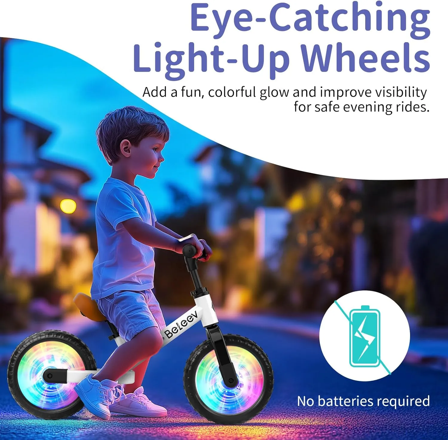 BELEEV C3 Toddler Balance Bike for 2-6 Year Old, 12 inch Kids Bicycle with Light-Up Wheels, Carry Strap, Adjustable Handlebar & Seat, Carbon Steel Frame, Customize Plate, No Pedal Push Training Bike