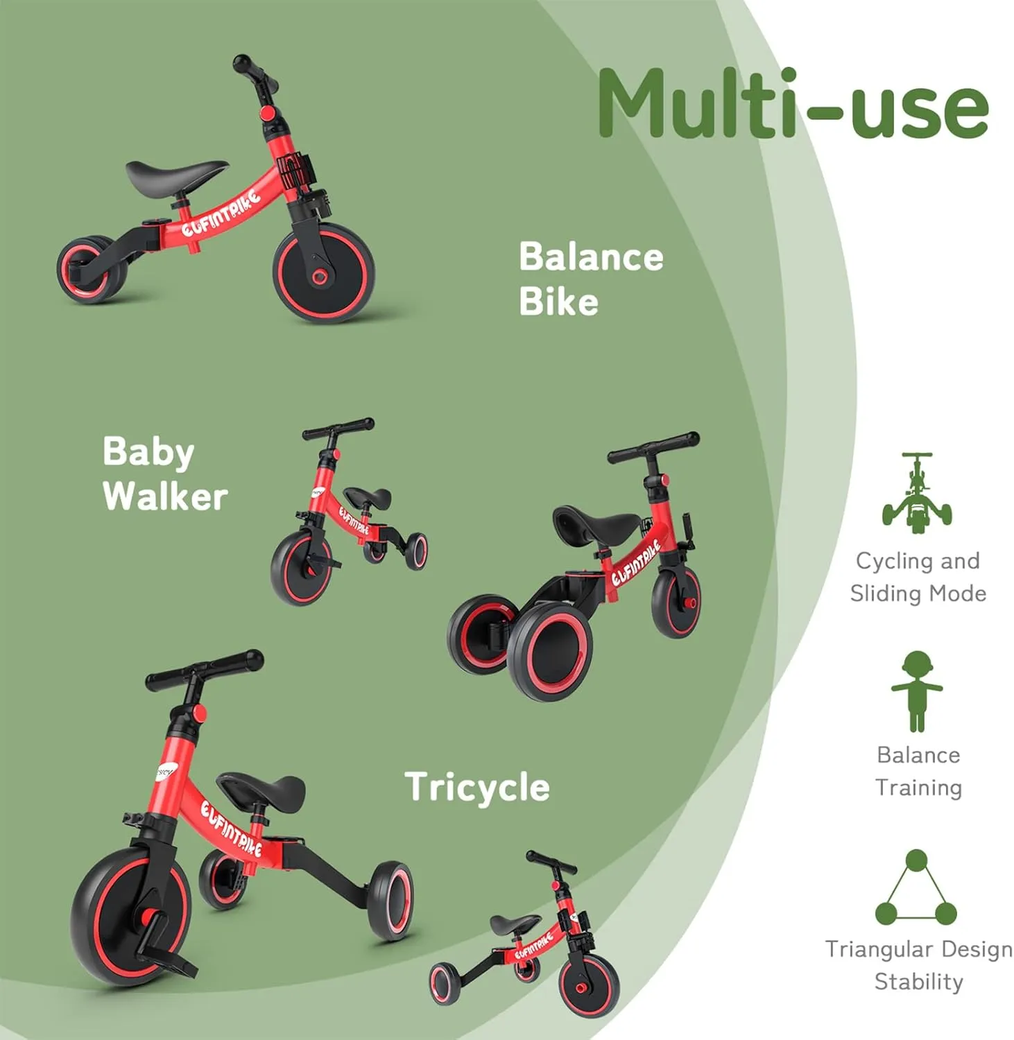 besrey 5 in 1 Toddler Bike for 1 Year to 4 Years Old Kids, Toddler Tricycle Kids Trikes Tricycle, Toys for Boy & Girl, Balance Training, Removable Pedals