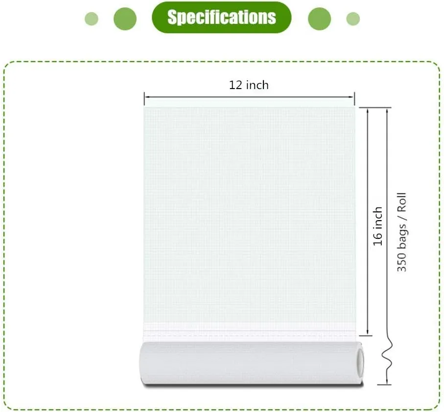 BESTEASY Produce Bags, Clear Plastic - 12" x 16", Durable, Bread, Fruits, Vegetable - 350 Bags/Roll (1 Roll)