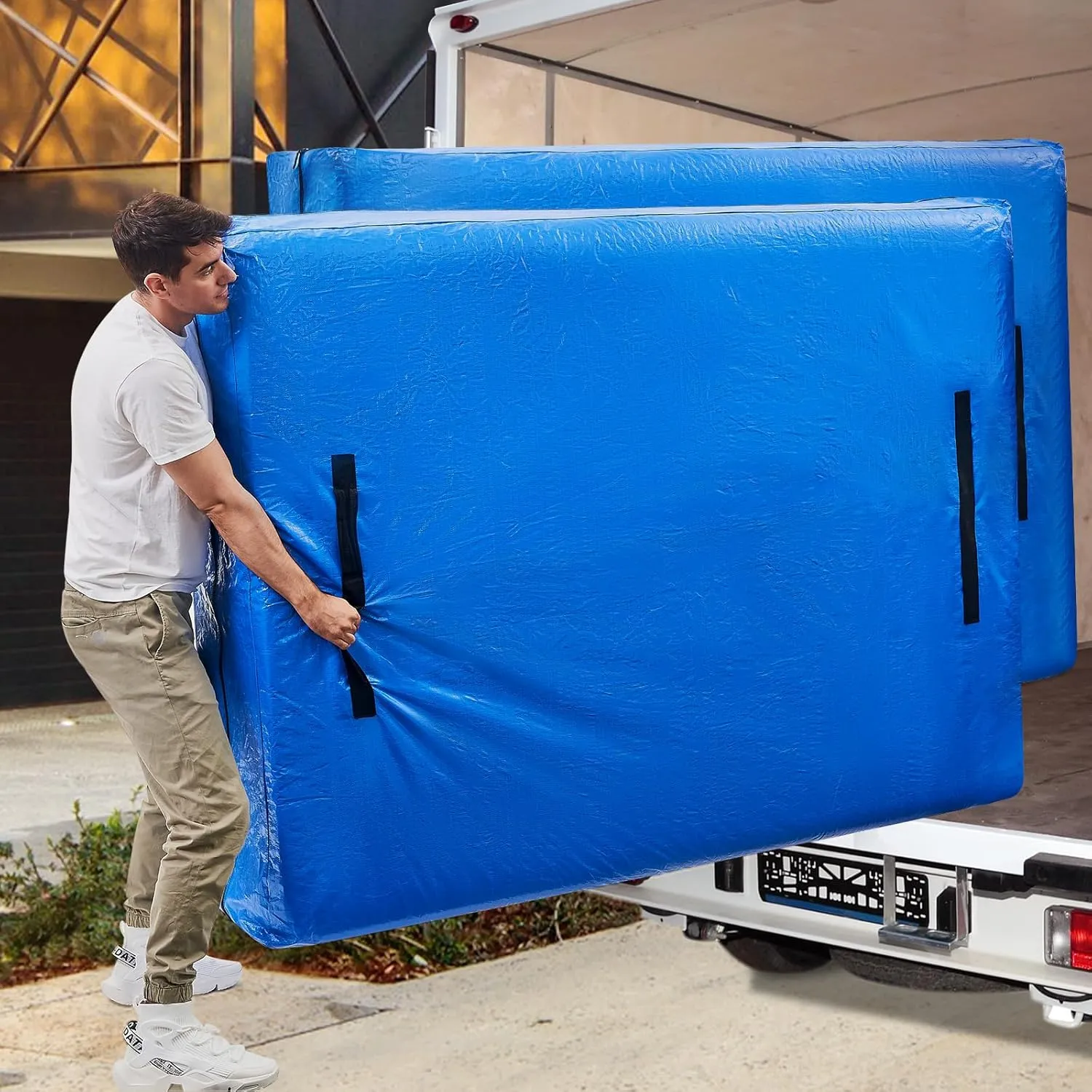 BETU Mattress Bags for Moving, Mattress Protector Waterproof Mattress Cover Cal King Size Storage Bags with 8 Heavy-Duty Handles and Zipper for Bed Extra Thick Large(2 Pack, 86"x75"x15" Blue)