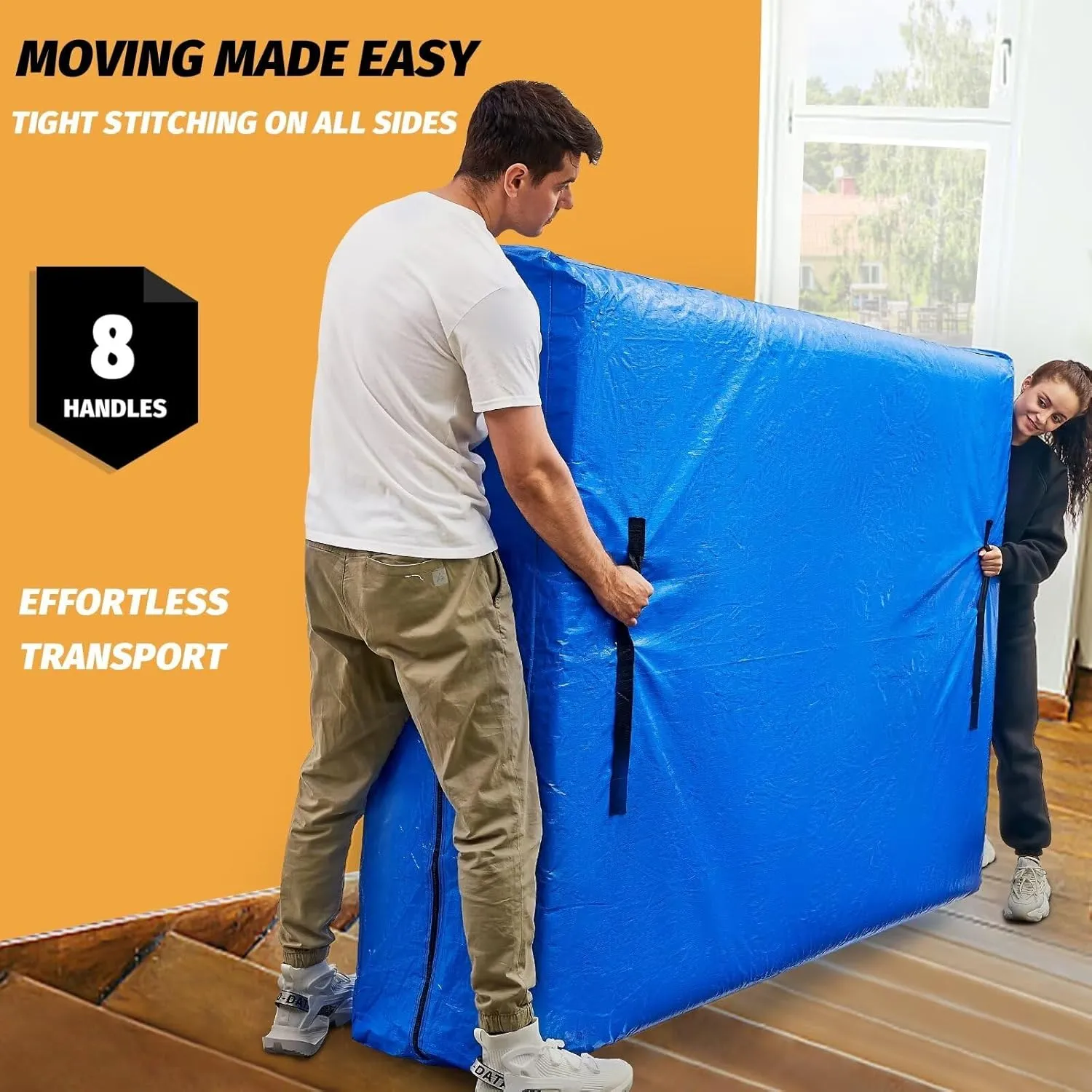 BETU Mattress Bags for Moving, Mattress Protector Waterproof Mattress Cover Queen Size Storage Bags with 8 Heavy-Duty Handles and Zipper for Bed Extra Thick Large Reusable (82"x62"x15" Blue)
