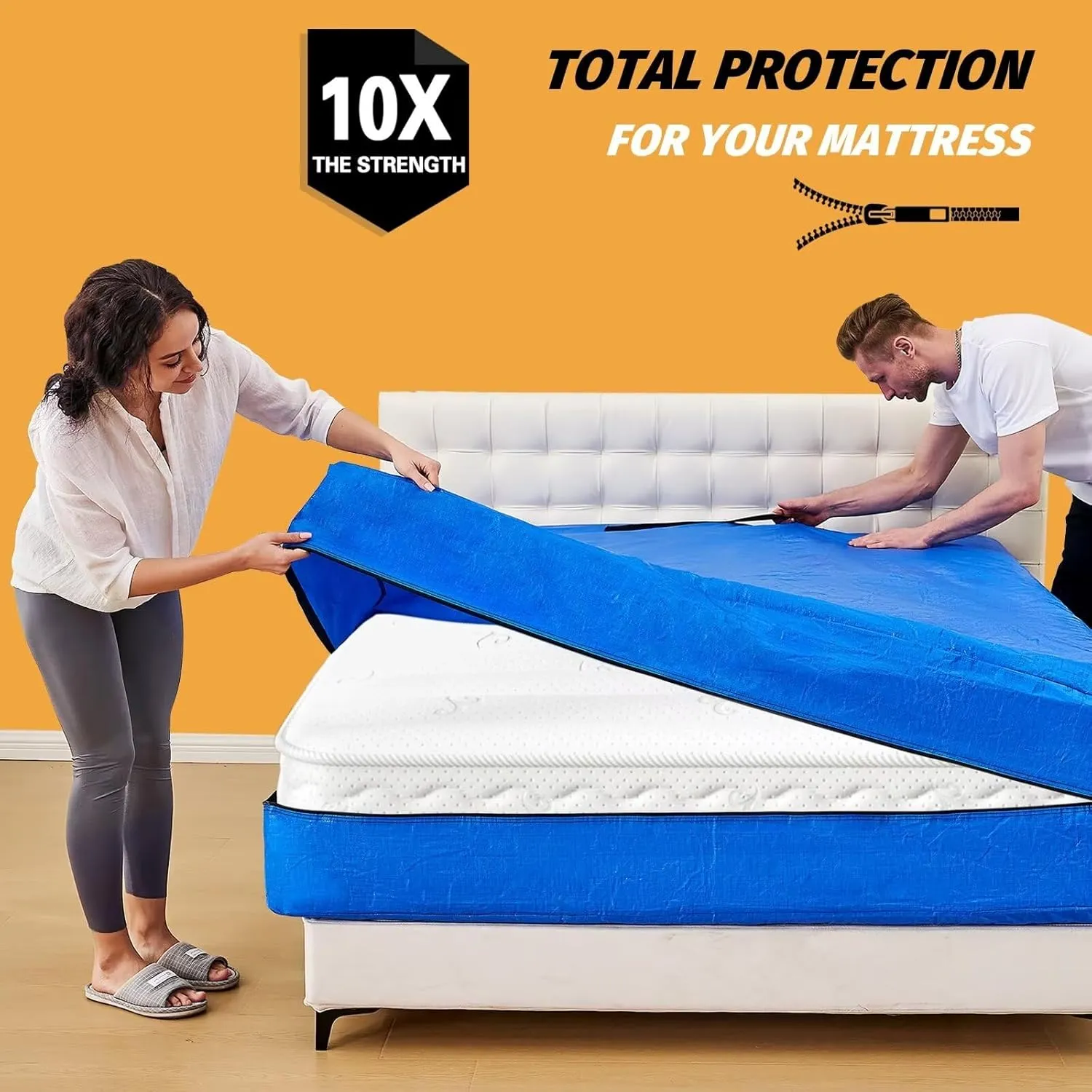 BETU Mattress Bags for Moving, Mattress Protector Waterproof Mattress Cover Queen Size Storage Bags with 8 Heavy-Duty Handles and Zipper for Bed Extra Thick Large Reusable (82"x62"x15" Blue)