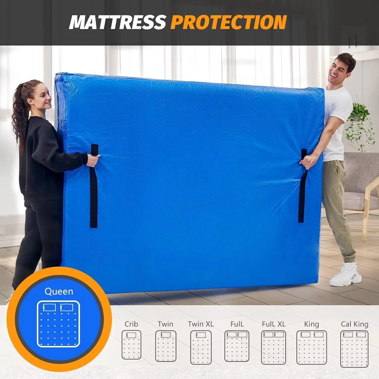 BETU Mattress Bags for Moving, Mattress Protector Waterproof Mattress Cover Queen Size Storage Bags with 8 Heavy-Duty Handles and Zipper for Bed Extra Thick Large Reusable (82"x62"x15" Blue)