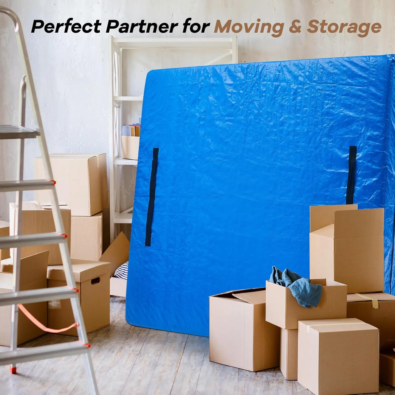 BETU Mattress Bags for Moving, Mattress Protector Waterproof Mattress Cover Queen Size Storage Bags with 8 Heavy-Duty Handles and Zipper for Bed Extra Thick Large Reusable (82"x62"x15" Blue)