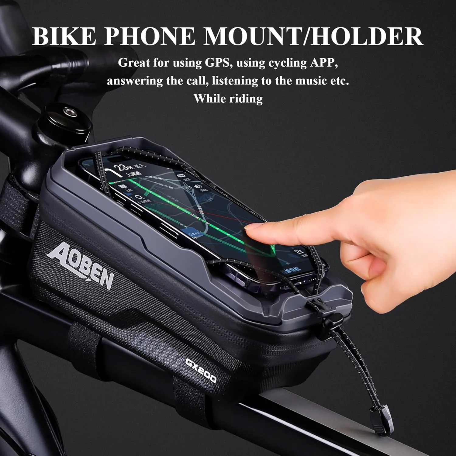 Bike Bicycle Phone Front Frame Bag for Mountain Bike Road Bike, EVA Hard Casing Bike Phone Holder Bike Phone Mount for MTB, Bike Bicycle Accessories for Cell Phone Under 6.8 Inches (Gray)