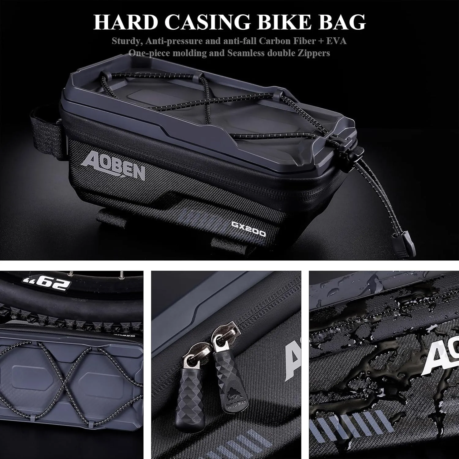 Bike Bicycle Phone Front Frame Bag for Mountain Bike Road Bike, EVA Hard Casing Bike Phone Holder Bike Phone Mount for MTB, Bike Bicycle Accessories for Cell Phone Under 6.8 Inches (Gray)