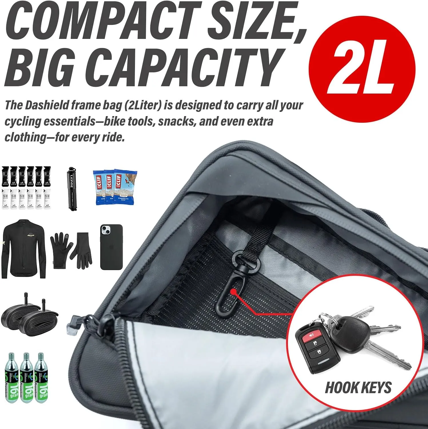 Bike Frame Bag Two Side Pockets Waterproof Reflective Bicycle Triangle Pouch, Storage Bag Strap-On, Mountain Road Bike MTB Cycling Bike Acessories, 2L