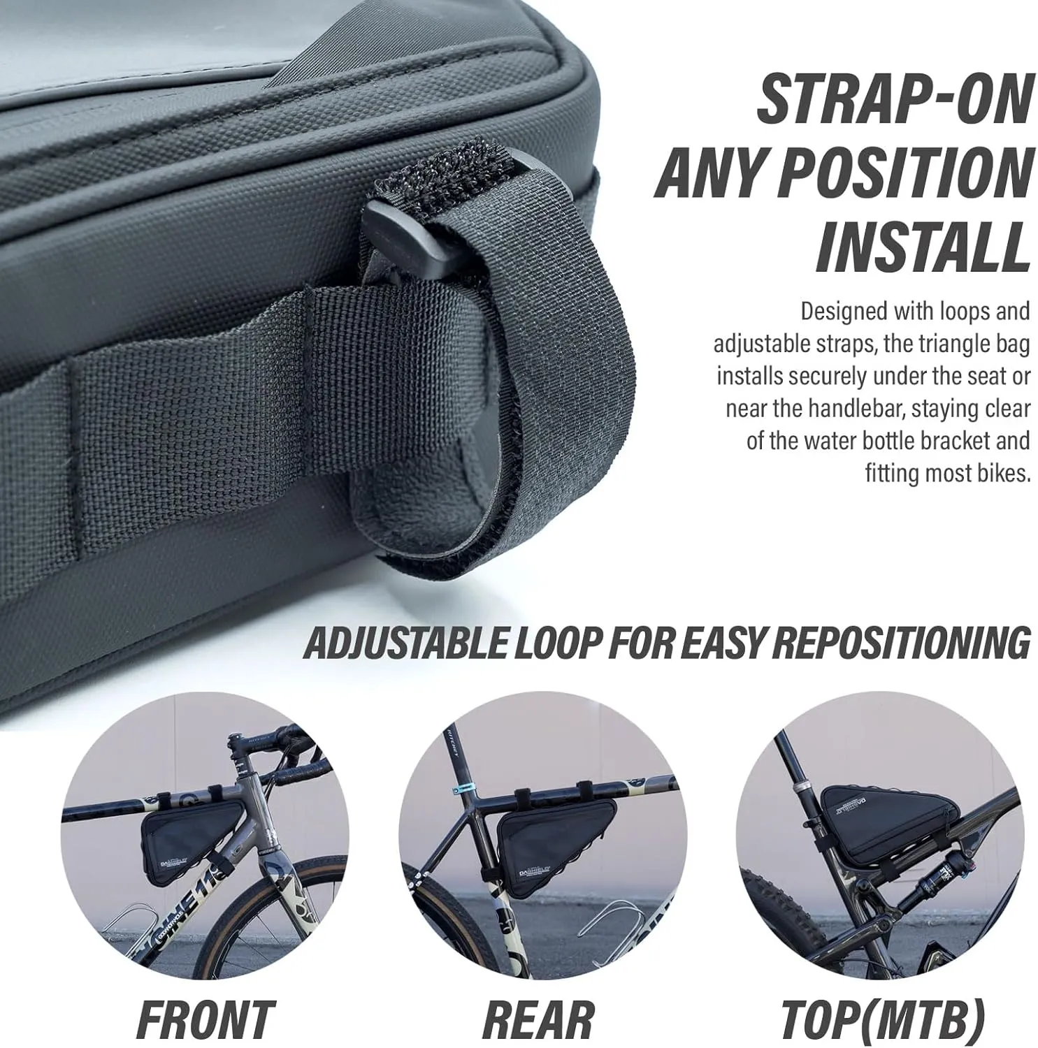 Bike Frame Bag Two Side Pockets Waterproof Reflective Bicycle Triangle Pouch, Storage Bag Strap-On, Mountain Road Bike MTB Cycling Bike Acessories, 2L