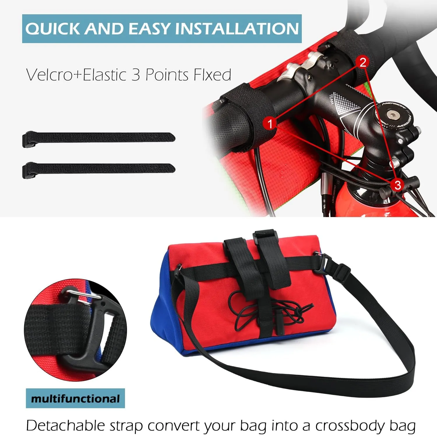 Bike Handlebar Bag, Bicycle Front Bag, Kids Handle Bar Bag, Storage Bag with Shoulder Strap for Men Women Kids Outdoor Road MTB Cycling(Blue   Red)