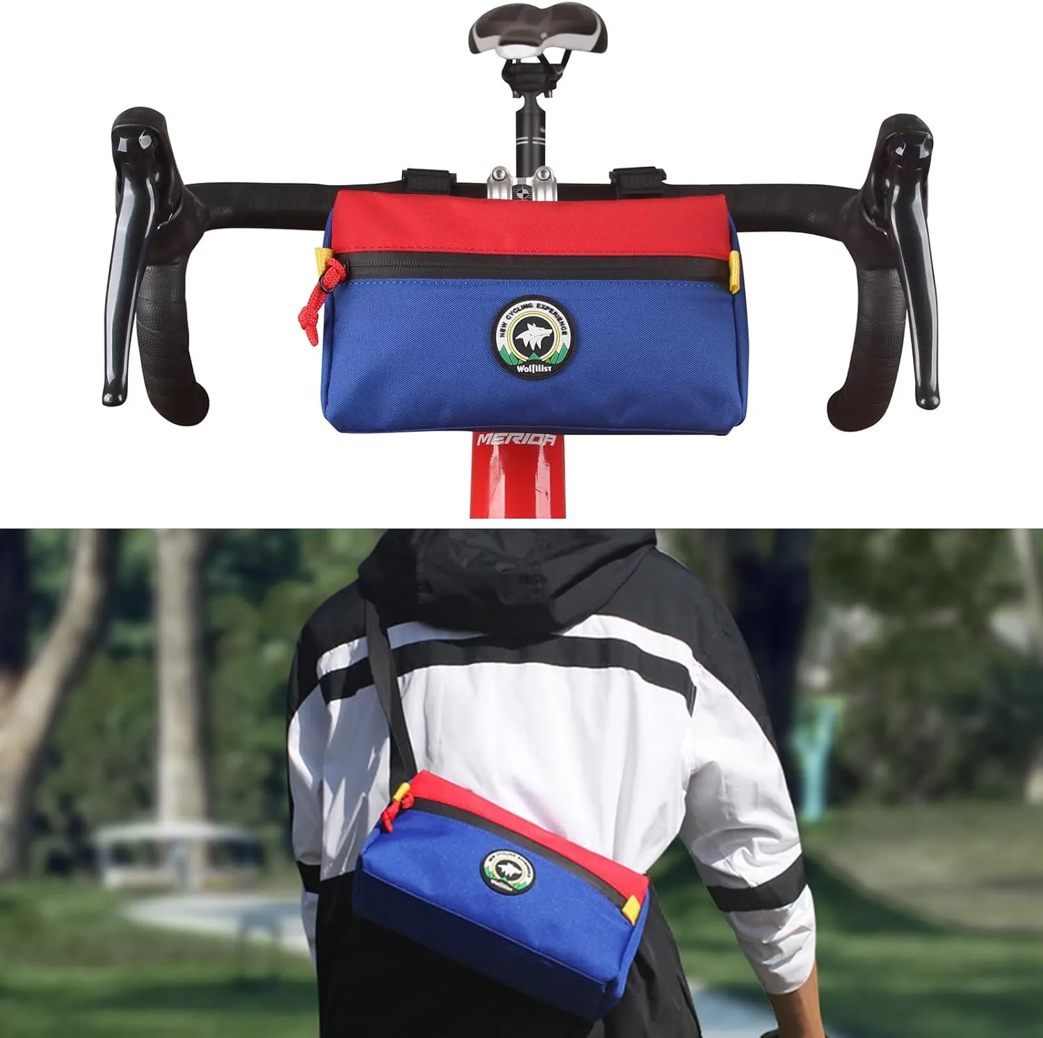 Bike Handlebar Bag, Bicycle Front Bag, Kids Handle Bar Bag, Storage Bag with Shoulder Strap for Men Women Kids Outdoor Road MTB Cycling(Blue   Red)