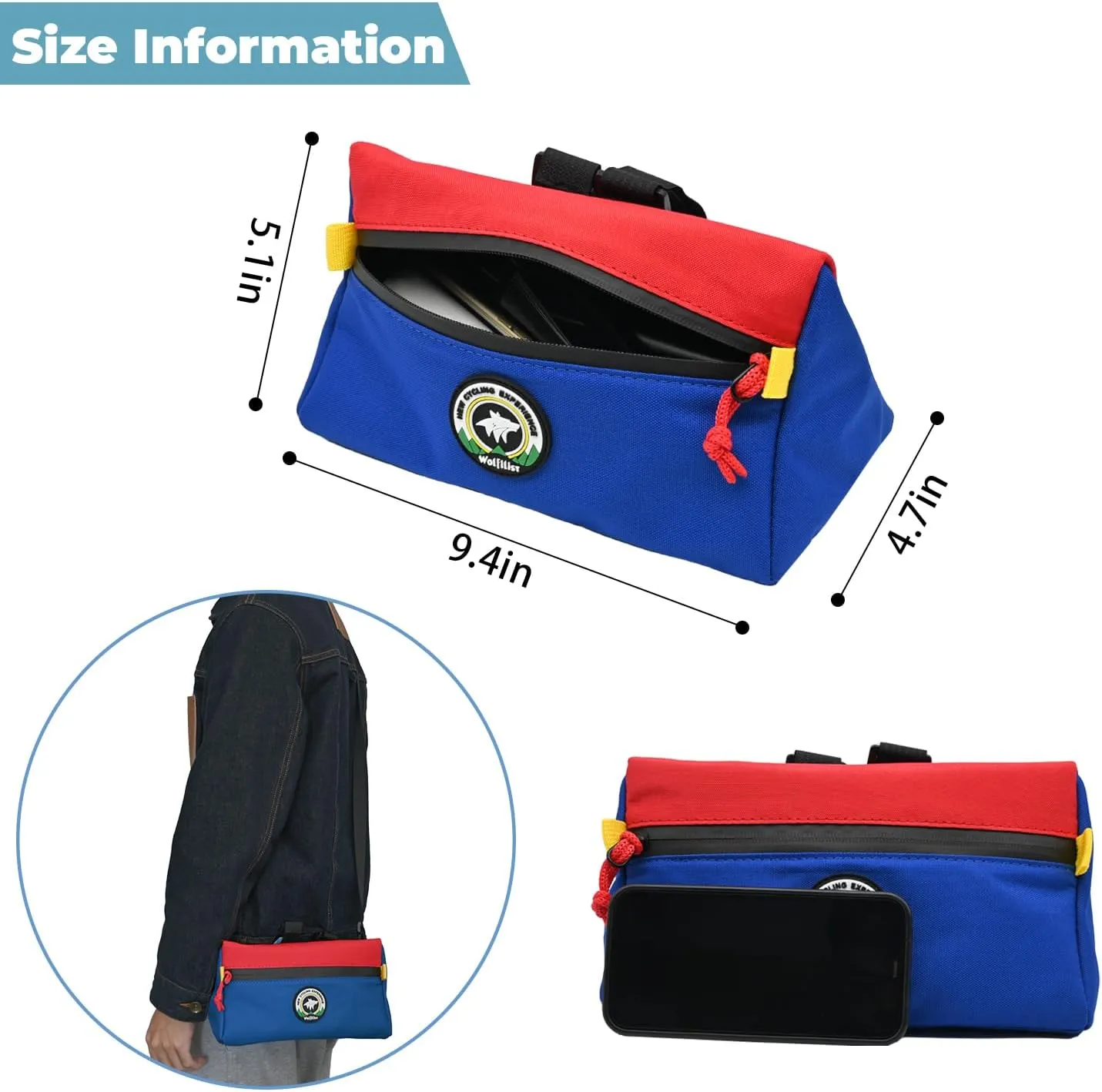 Bike Handlebar Bag, Bicycle Front Bag, Kids Handle Bar Bag, Storage Bag with Shoulder Strap for Men Women Kids Outdoor Road MTB Cycling(Blue   Red)