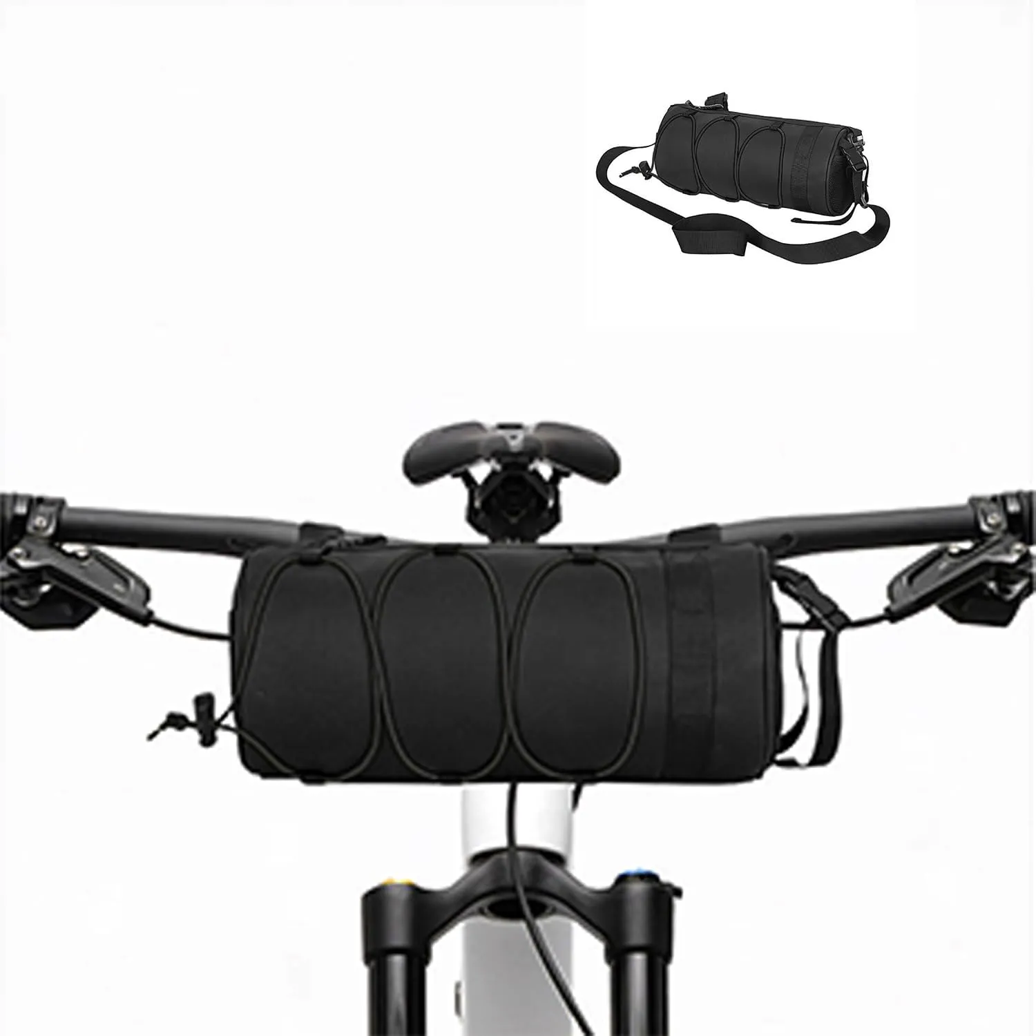 Bike Handlebar Bag Bicycle Front Bag Water-Resistant & Large Capacity Small Front Storage Pack with Shoulder Strap Roll Bag Commuter Shoulder Bag for Road Mountain Bike Cycling Travel (Black)