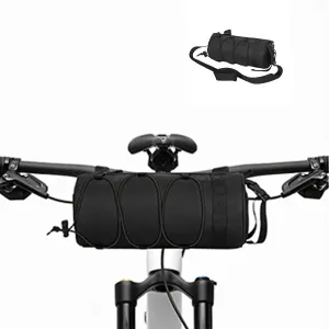 Bike Handlebar Bag Bicycle Front Bag Water-Resistant & Large Capacity Small Front Storage Pack with Shoulder Strap Roll Bag Commuter Shoulder Bag for Road Mountain Bike Cycling Travel (Black)