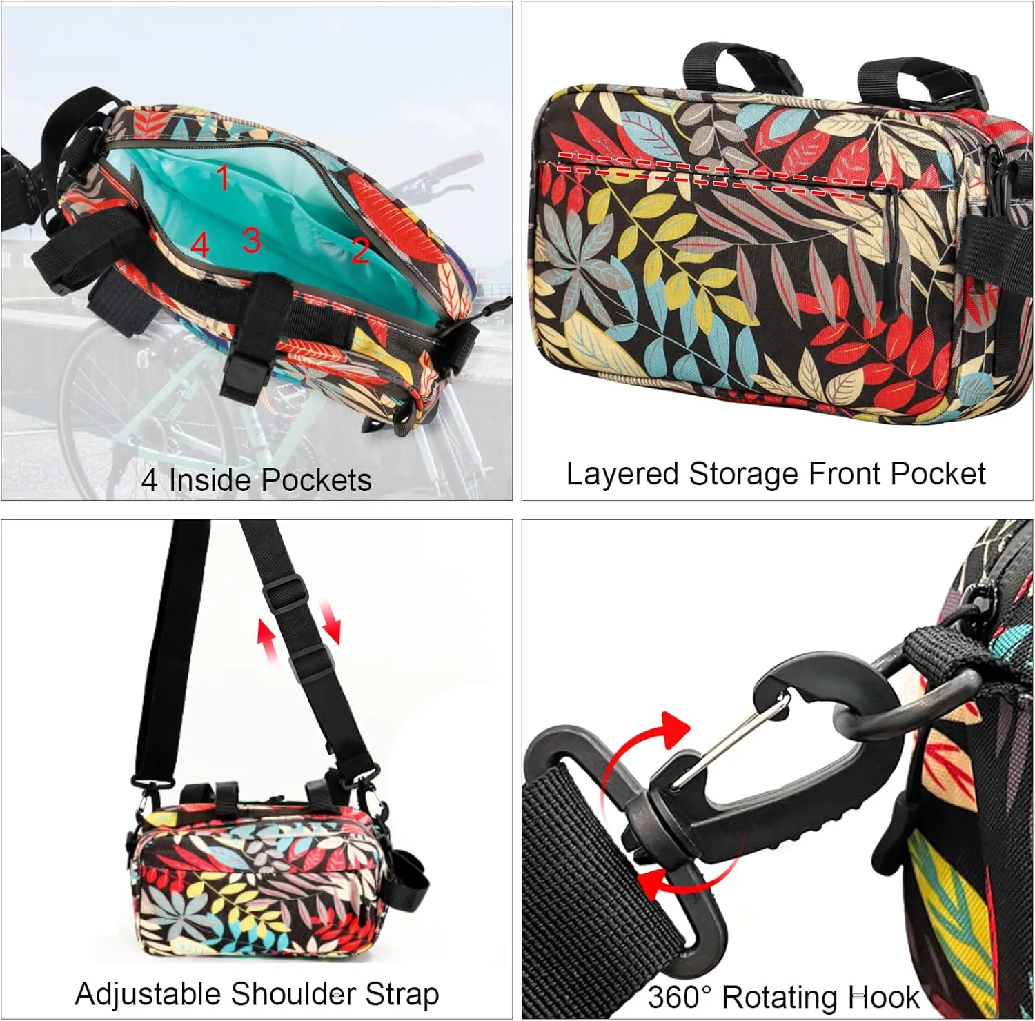 Bike Handlebar Bag, Bike Bag for Bicycles, Waterproof Bike Frame Bag with Shoulder Strap, Scooter Bag, Bike Storage Bag, Shoulder Bag for Mountain Road Bike Accessories