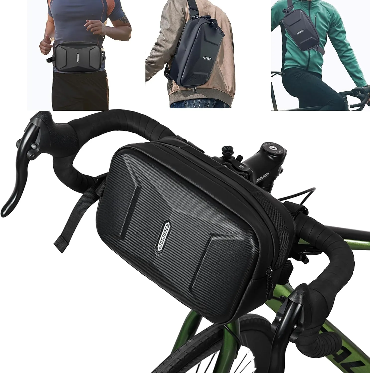 Bike Handlebar Bag, EVA Waterproof Bike Front Bag, 3.2L Bicycle Frame Storage Bag Waist Shoulder Bag, Bike Pouch for Road Mountain Bicycle Cycling Travel Hiking