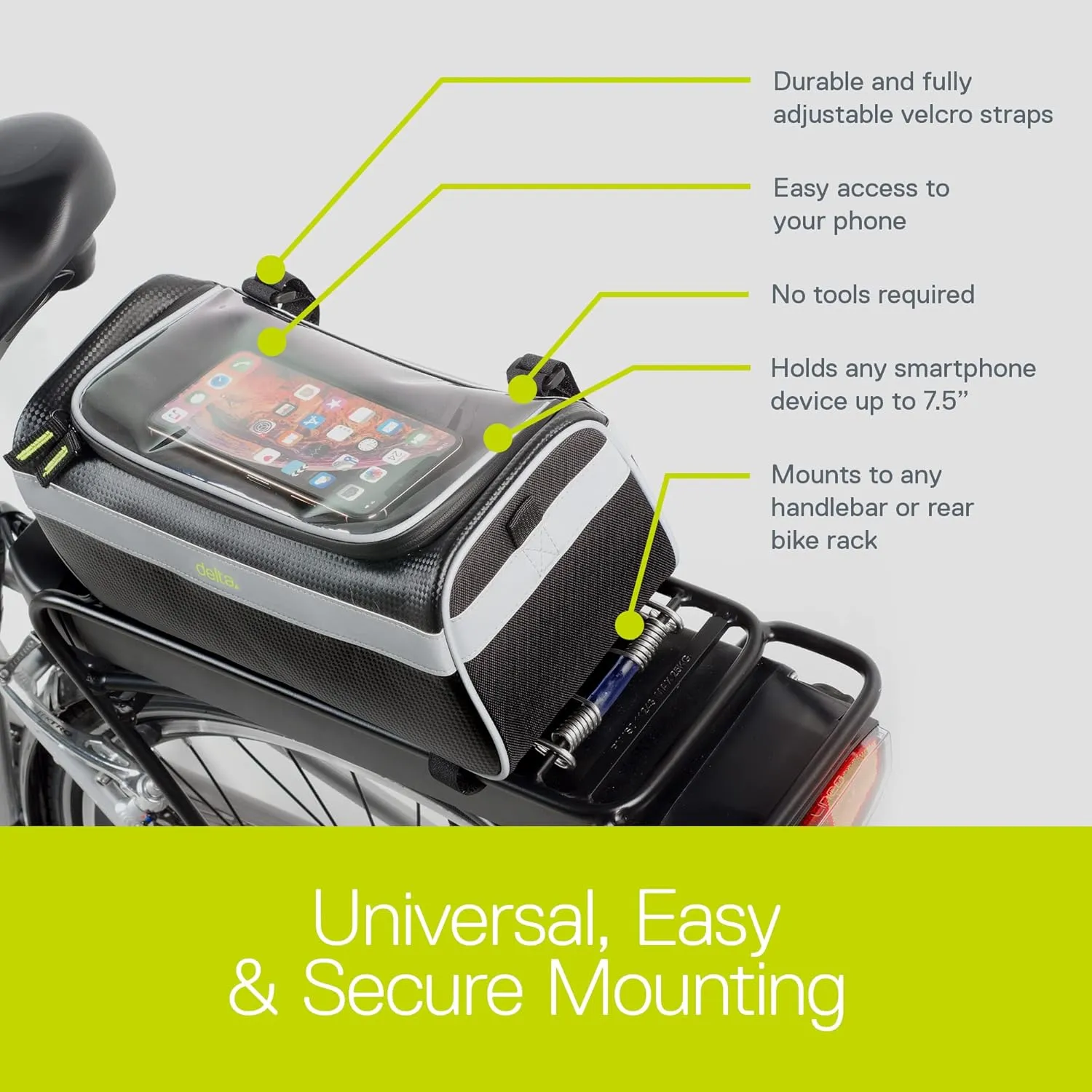 Bike Handlebar Bag for Phone - Top Tube Cycling Accessories with Waterproof Transparent Pouch for Adult Mountain and Road Bicycles with Reflective Material for Safety - Bikepacking Front Bag