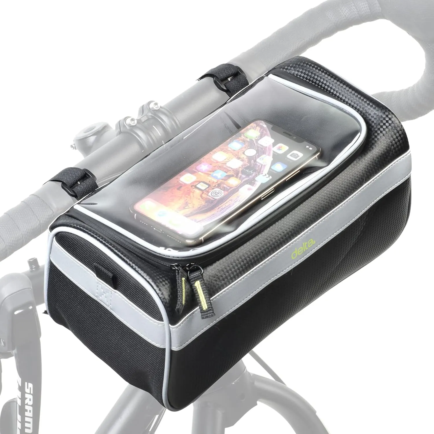 Bike Handlebar Bag for Phone - Top Tube Cycling Accessories with Waterproof Transparent Pouch for Adult Mountain and Road Bicycles with Reflective Material for Safety - Bikepacking Front Bag