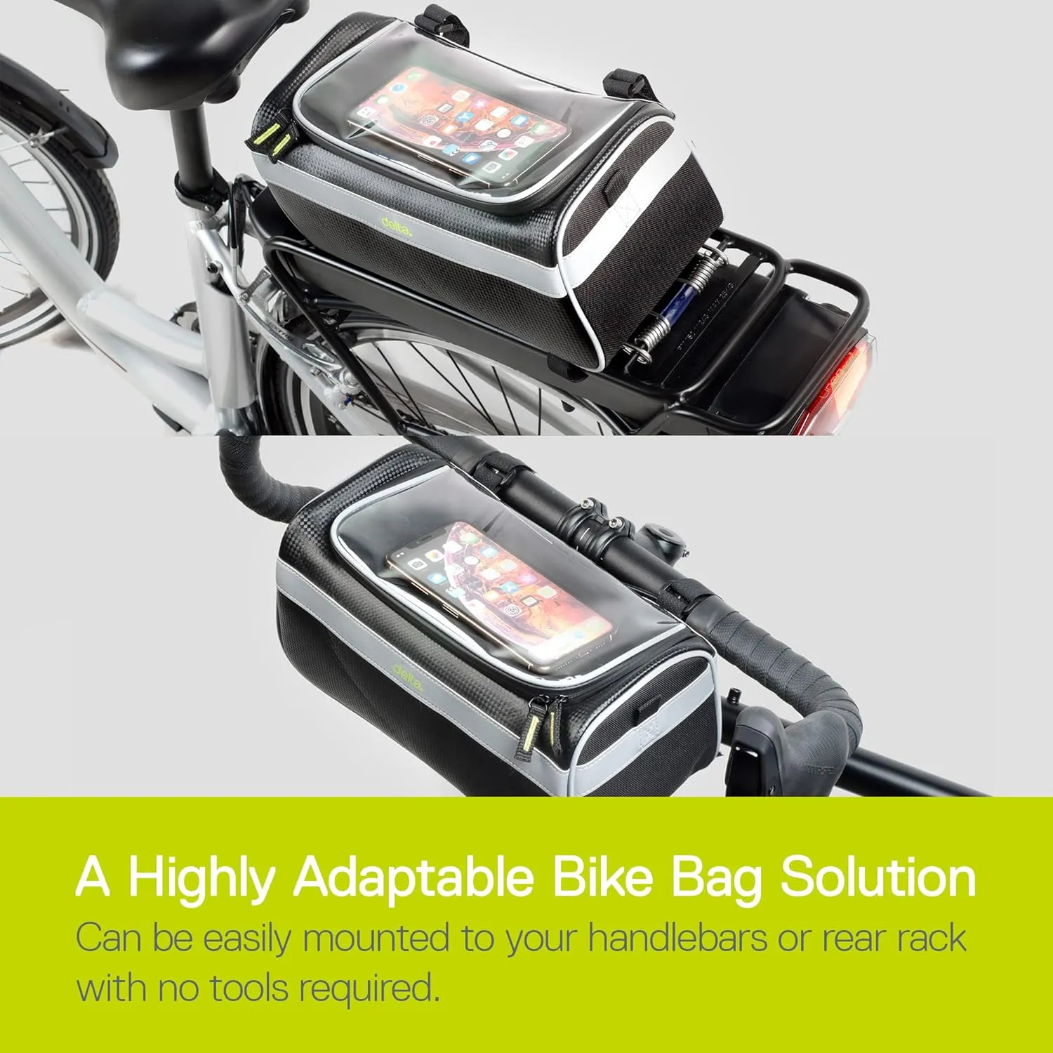 Bike Handlebar Bag for Phone - Top Tube Cycling Accessories with Waterproof Transparent Pouch for Adult Mountain and Road Bicycles with Reflective Material for Safety - Bikepacking Front Bag