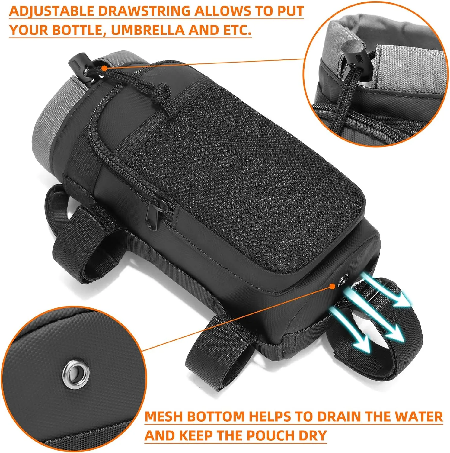 Bike Handlebar Bag Lightweight Waterproof Front Frame Water Bottle Holder Bag Large-Capacity Insulated Handlebar Bottle Cup Bag for Road Mountain Bicycle Outdoor Cycling Travel 2PCS
