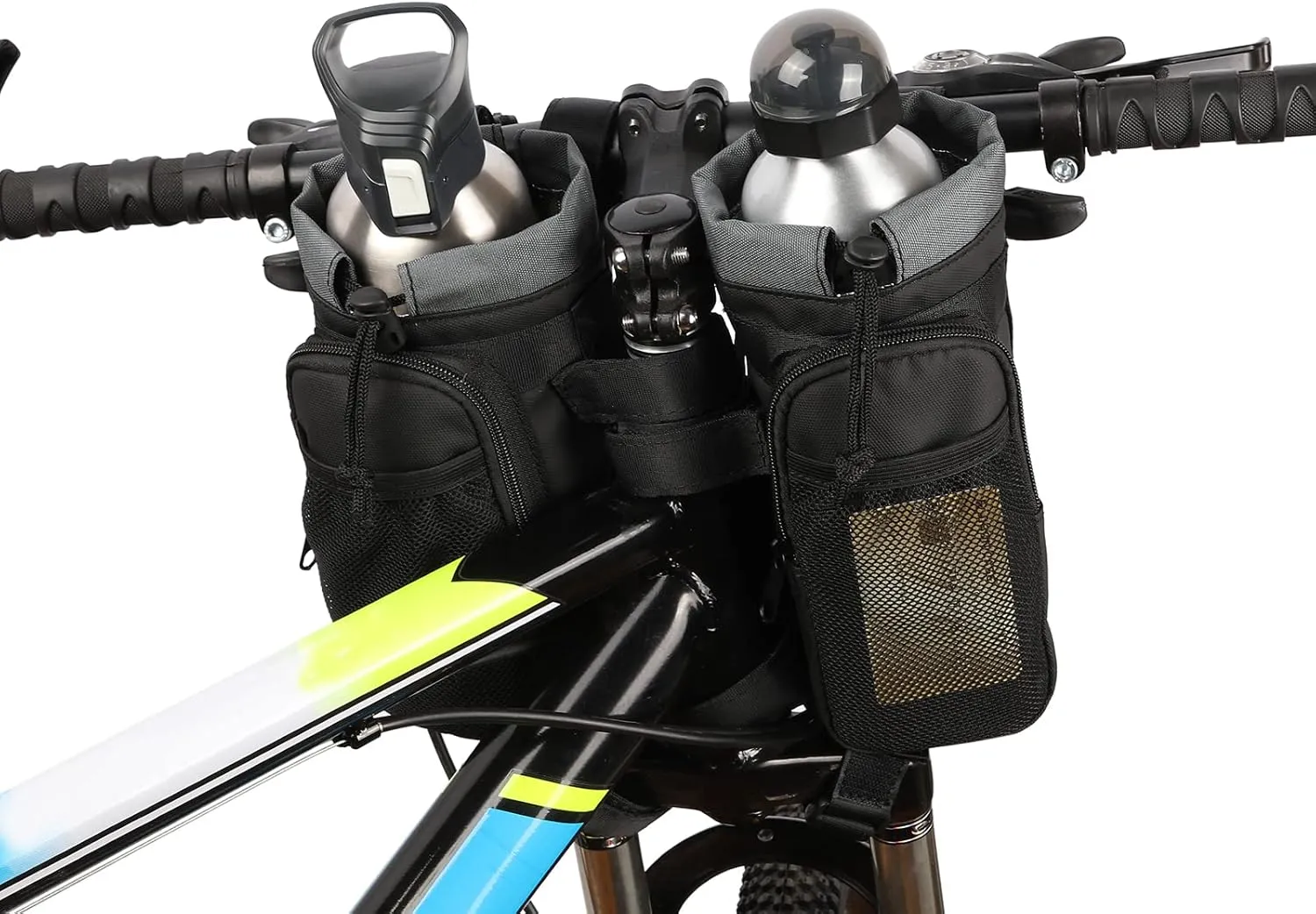 Bike Handlebar Bag Lightweight Waterproof Front Frame Water Bottle Holder Bag Large-Capacity Insulated Handlebar Bottle Cup Bag for Road Mountain Bicycle Outdoor Cycling Travel 2PCS