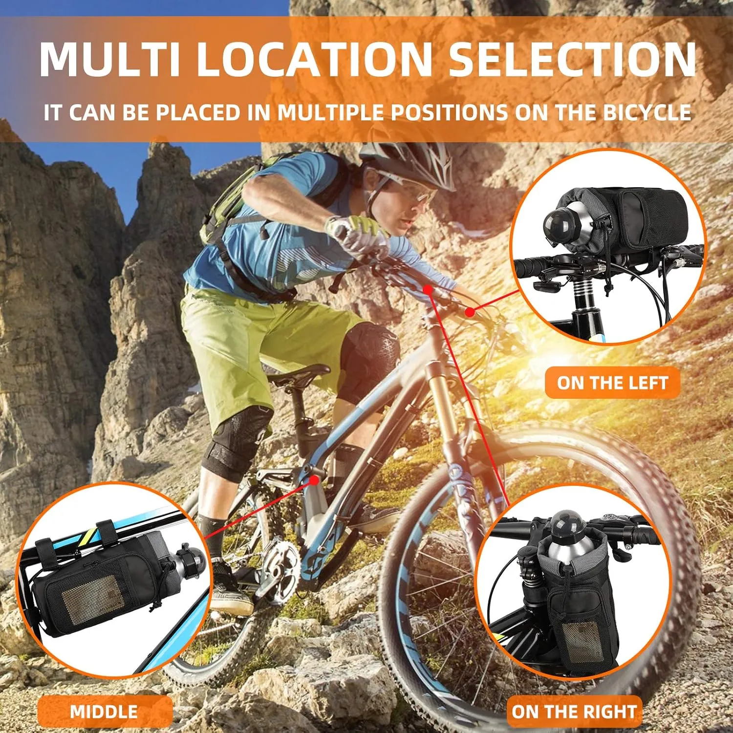 Bike Handlebar Bag Lightweight Waterproof Front Frame Water Bottle Holder Bag Large-Capacity Insulated Handlebar Bottle Cup Bag for Road Mountain Bicycle Outdoor Cycling Travel 2PCS