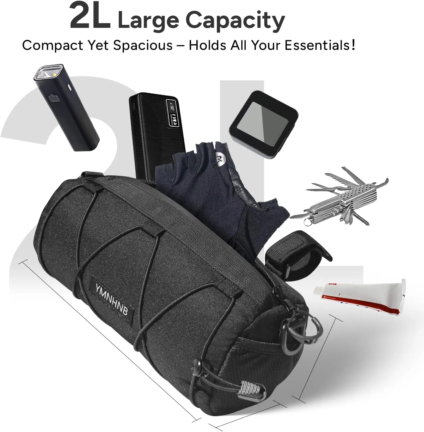 Bike Handlebar Bag, Waterproof Bicycle Storage Pouch, Cylindrical Handlebar Bag with Shoulder Strap & Elastic Cord, Fits Road & Mountain Bikes