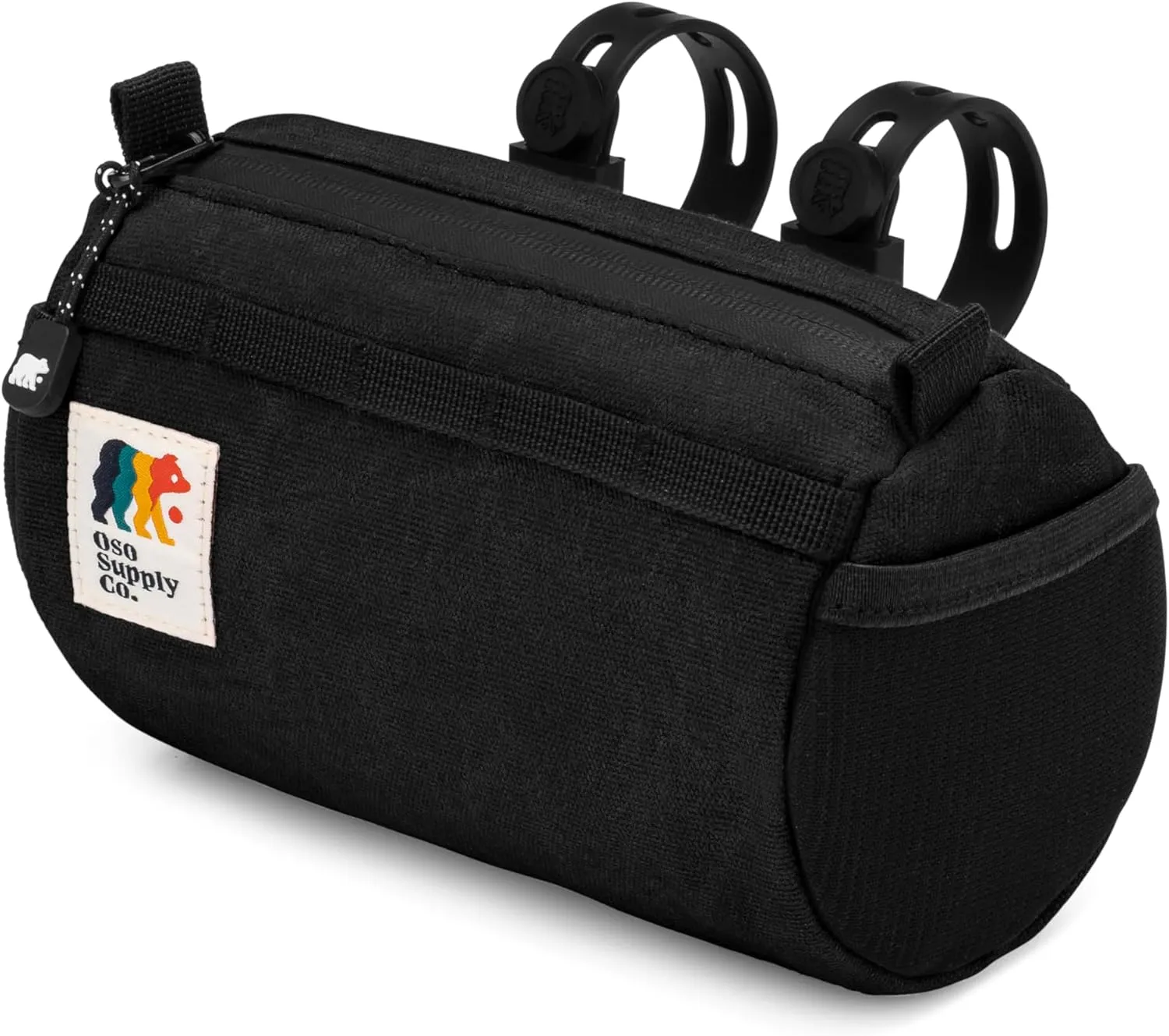 Bike Handlebar Bag – Waxed Canvas Exterior with Quick-Access Waterproof Zipper, Side Mesh Pockets and Spacious Storage – Ideal for Cycling, Commuting and Adventure Rides (Black)