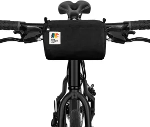 Bike Handlebar Bag – Waxed Canvas Exterior with Quick-Access Waterproof Zipper, Side Mesh Pockets and Spacious Storage – Ideal for Cycling, Commuting and Adventure Rides (Black)