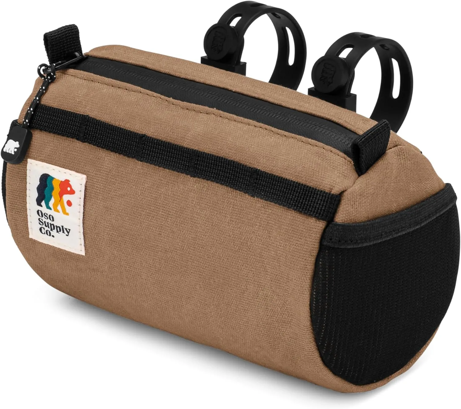 Bike Handlebar Bag – Waxed Canvas Exterior with Quick-Access Waterproof Zipper, Side Mesh Pockets and Spacious Storage – Ideal for Cycling, Commuting and Adventure Rides (Brown)