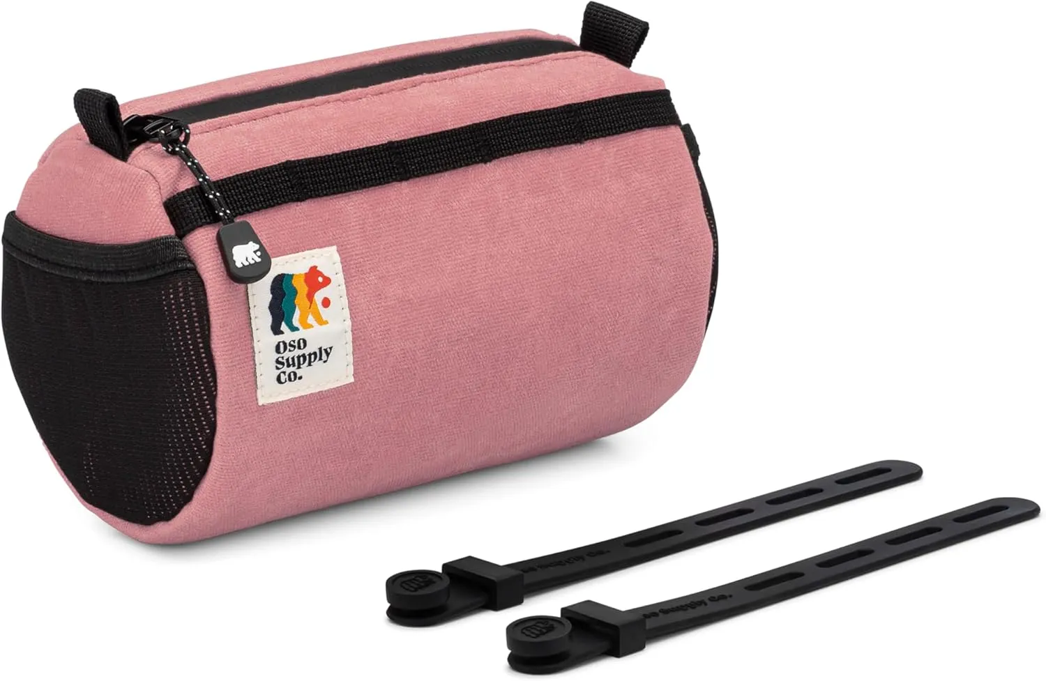 Bike Handlebar Bag – Waxed Canvas Exterior with Quick-Access Waterproof Zipper, Side Mesh Pockets and Spacious Storage – Ideal for Cycling, Commuting and Adventure Rides (Coral)