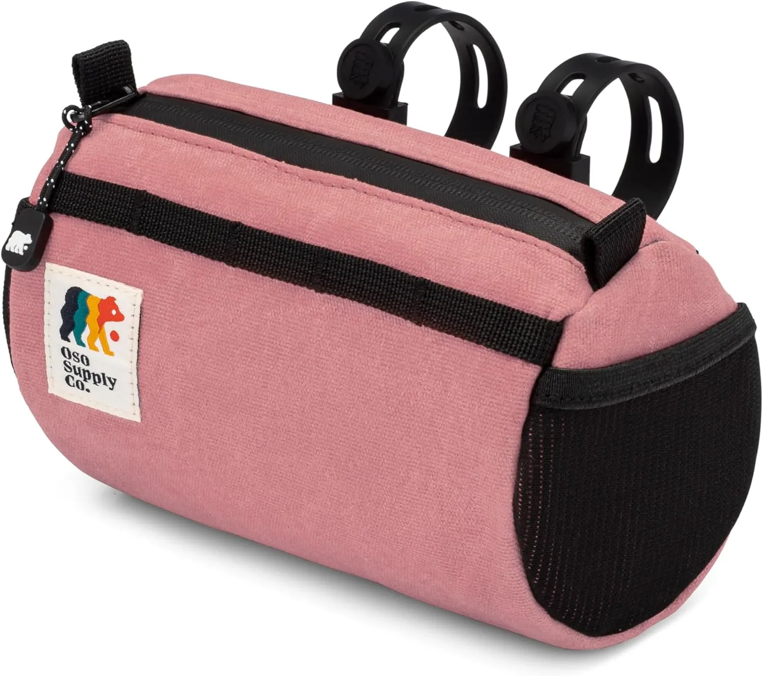Bike Handlebar Bag – Waxed Canvas Exterior with Quick-Access Waterproof Zipper, Side Mesh Pockets and Spacious Storage – Ideal for Cycling, Commuting and Adventure Rides (Coral)