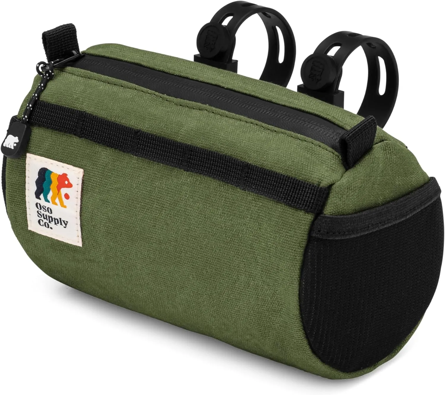 Bike Handlebar Bag – Waxed Canvas Exterior with Quick-Access Waterproof Zipper, Side Mesh Pockets and Spacious Storage – Ideal for Cycling, Commuting and Adventure Rides (Olive Green)