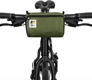 Bike Handlebar Bag – Waxed Canvas Exterior with Quick-Access Waterproof Zipper, Side Mesh Pockets and Spacious Storage – Ideal for Cycling, Commuting and Adventure Rides (Olive Green)