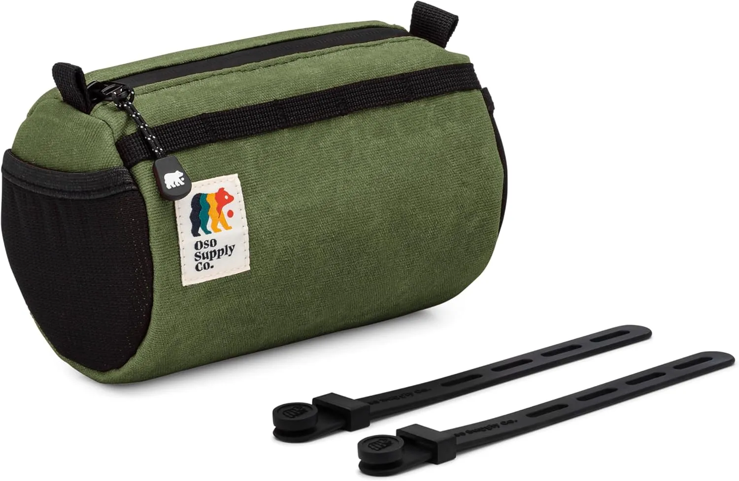Bike Handlebar Bag – Waxed Canvas Exterior with Quick-Access Waterproof Zipper, Side Mesh Pockets and Spacious Storage – Ideal for Cycling, Commuting and Adventure Rides (Olive Green)