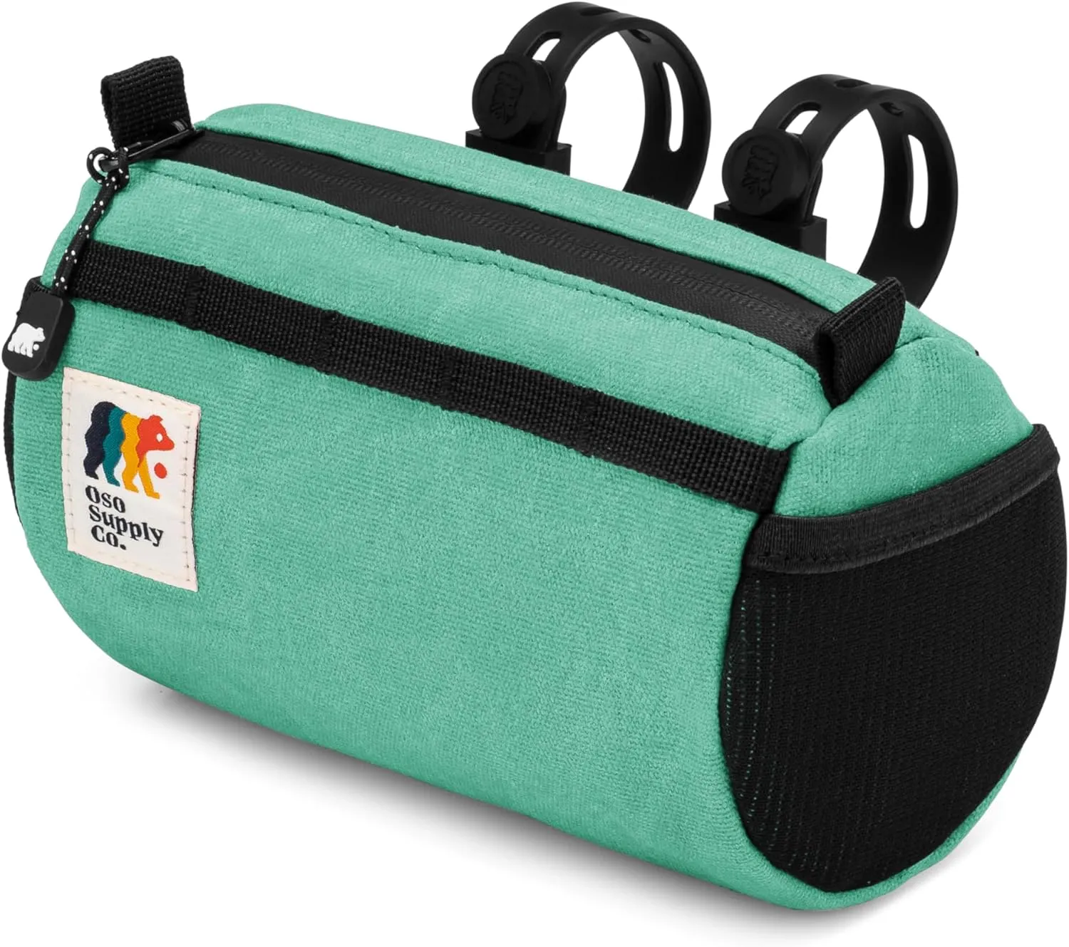 Bike Handlebar Bag – Waxed Canvas Exterior with Quick-Access Waterproof Zipper, Side Mesh Pockets and Spacious Storage – Ideal for Cycling, Commuting and Adventure Rides (Turquoise)