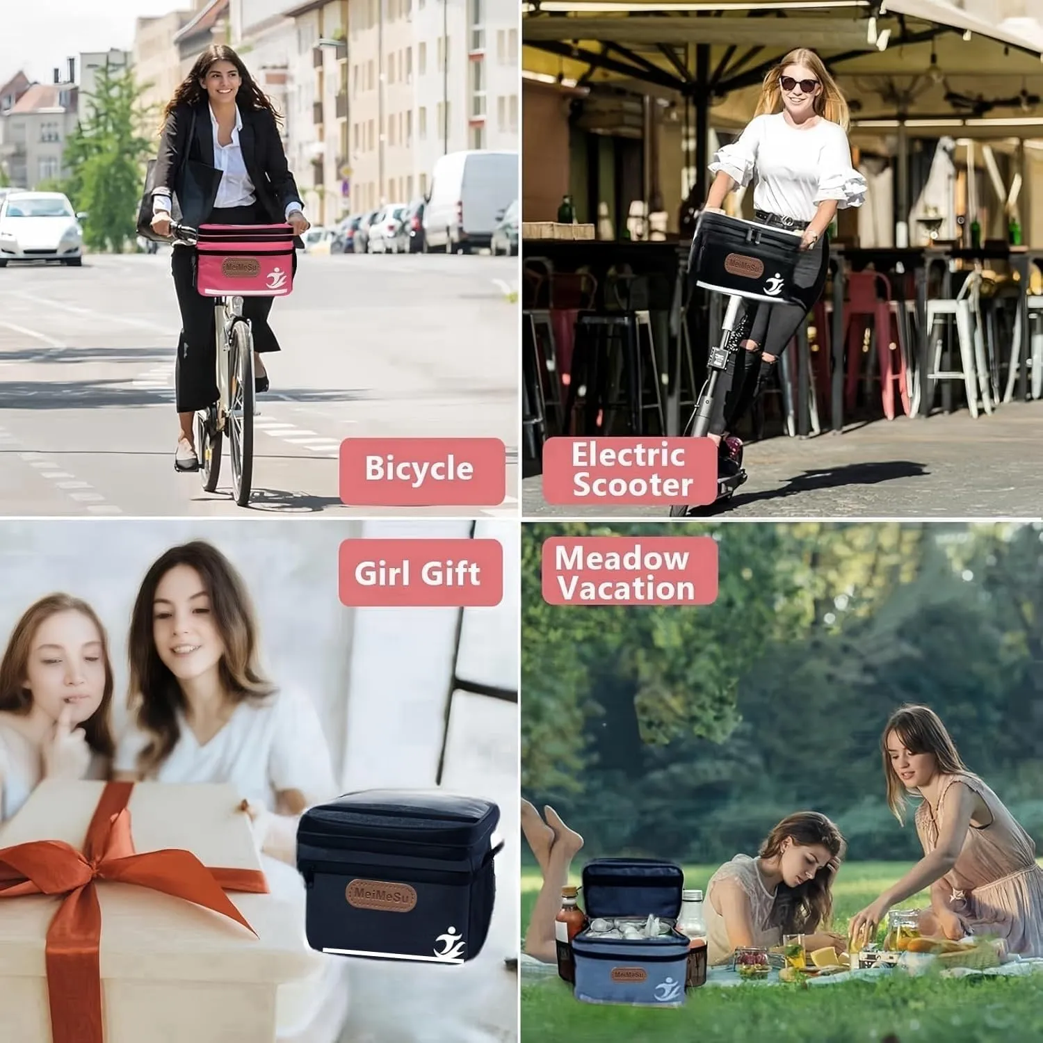 Bike Handlebar Bag with Touch Screen Phone Holder, Waterproof Front Basket, Insulated Cooler Lunch Bag