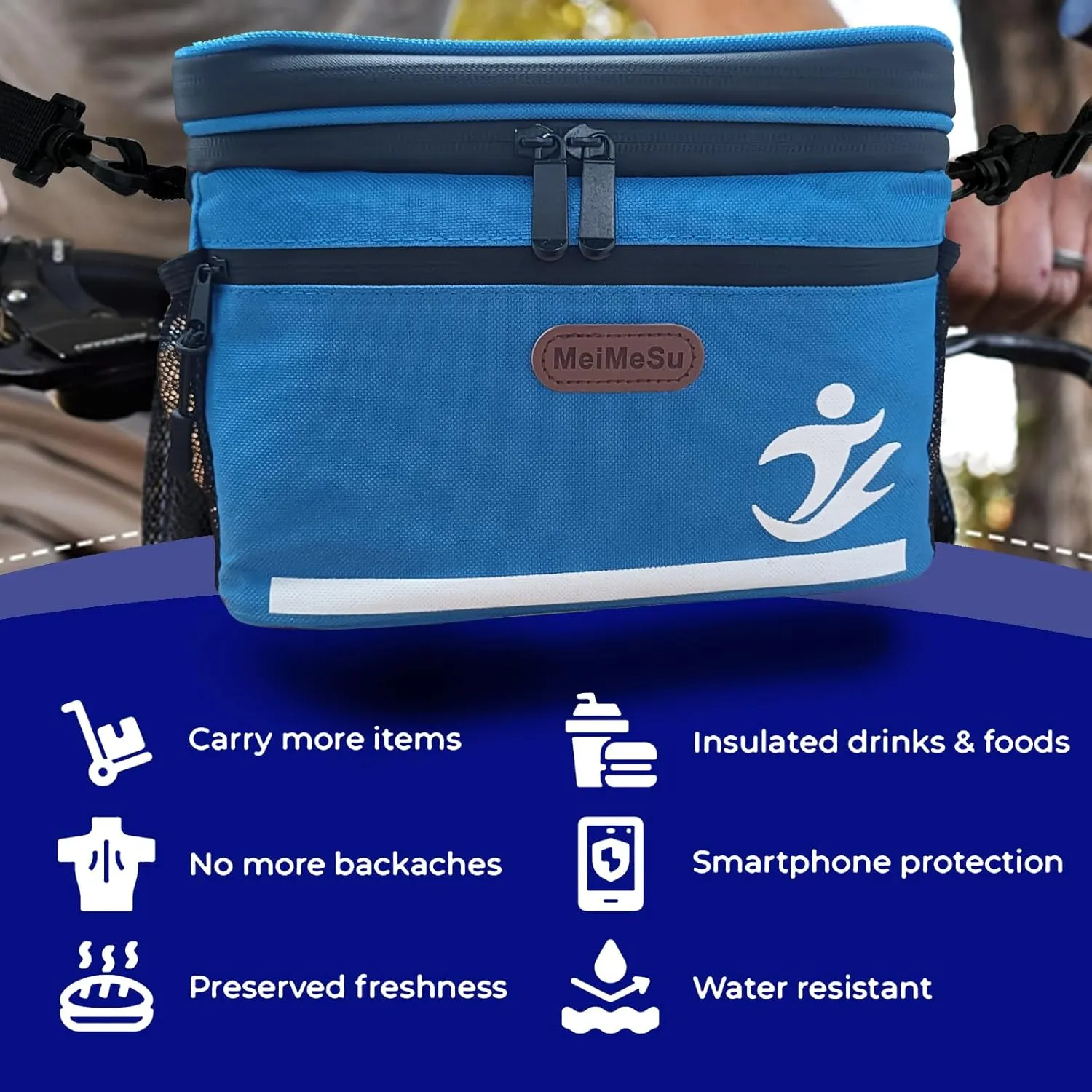 Bike Handlebar Bag with Touch Screen Phone Holder, Waterproof Front Basket, Insulated Cooler Lunch Bag