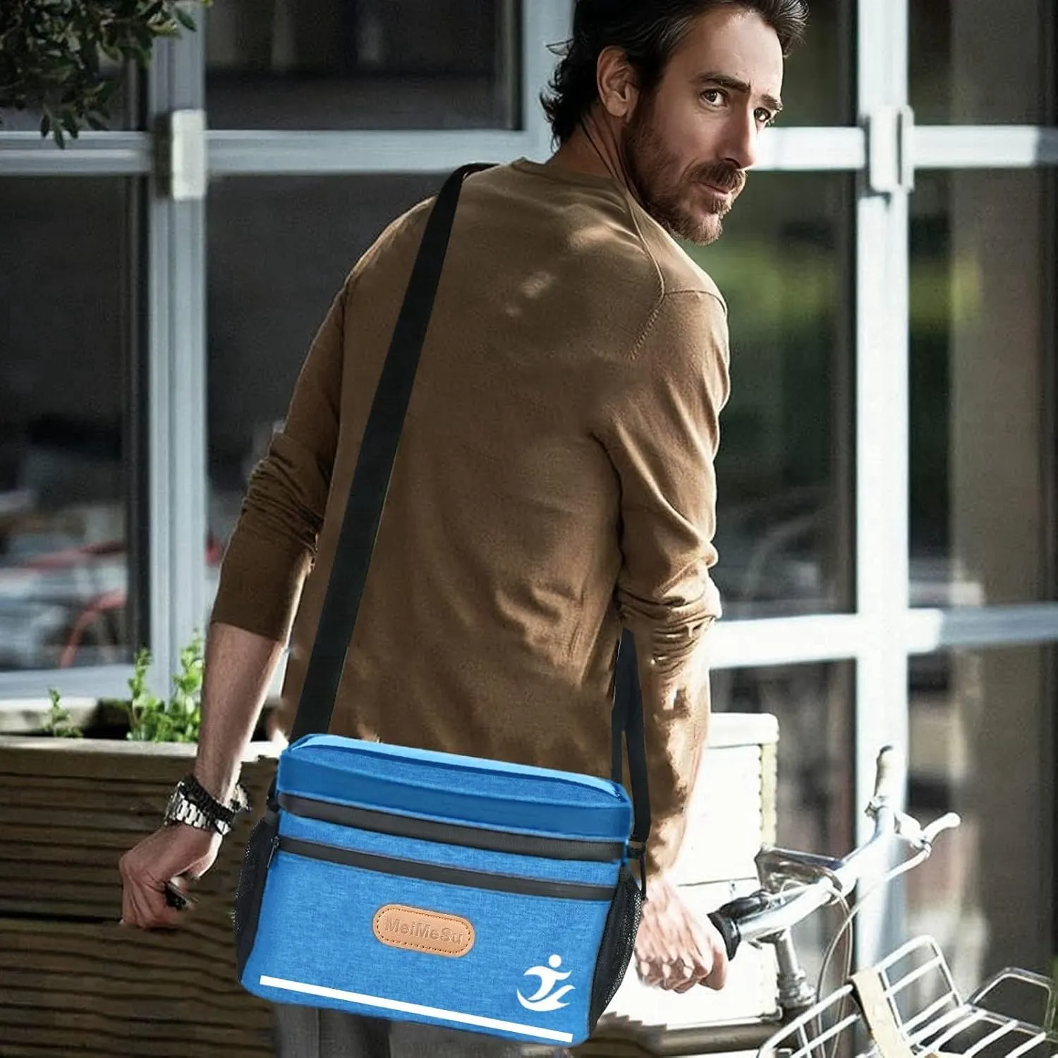 Bike Handlebar Bag with Touch Screen Phone Holder, Waterproof Front Basket, Insulated Cooler Lunch Bag