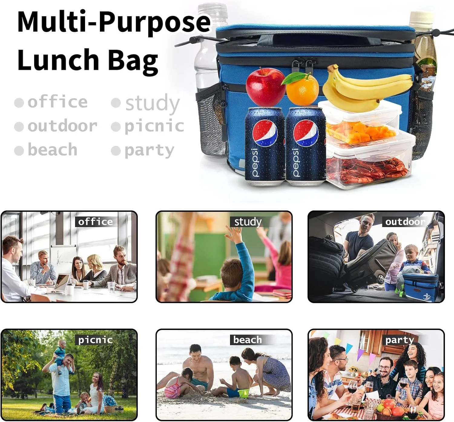 Bike Handlebar Bag with Touch Screen Phone Holder, Waterproof Front Basket, Insulated Cooler Lunch Bag