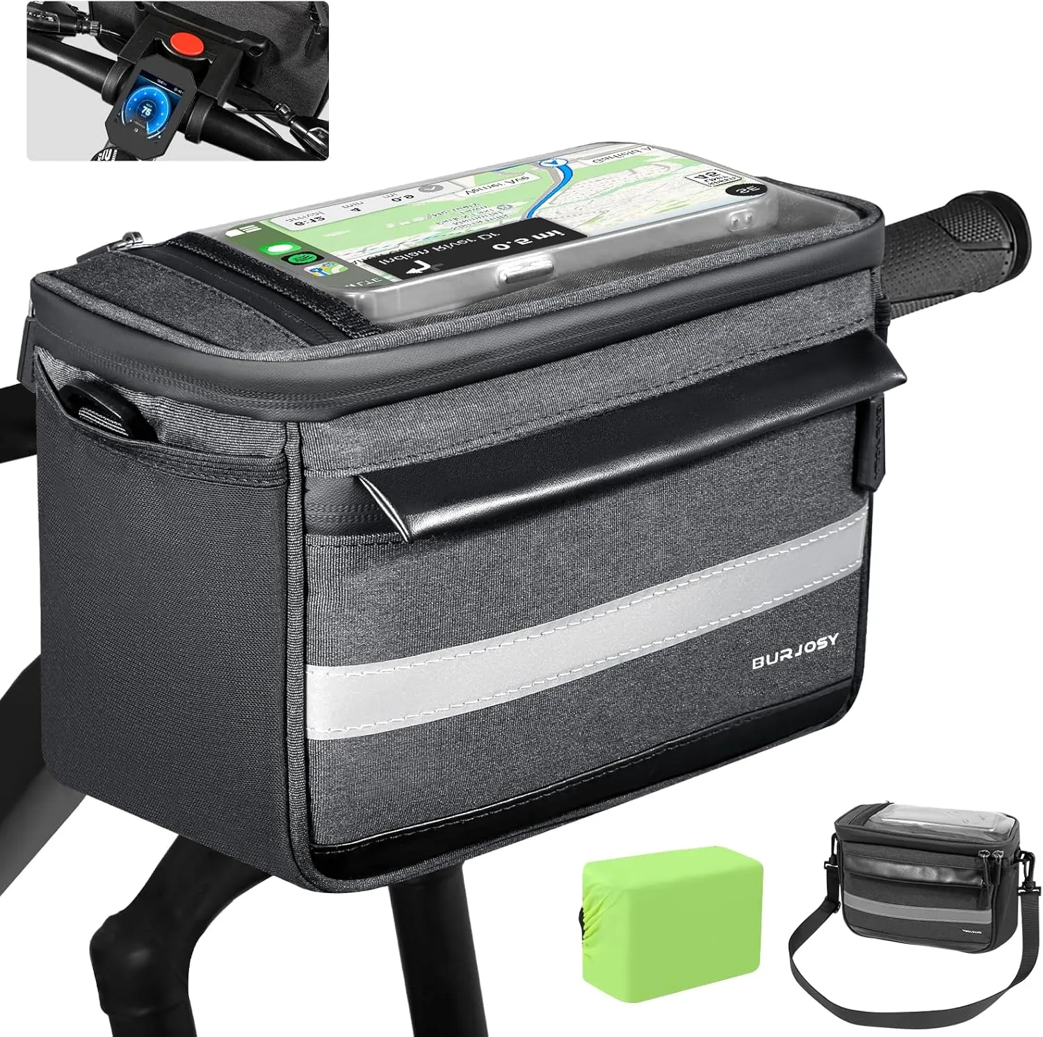 Bike Handlebar Bags, 6L Bicycle Front Phone Bag with Handlebar Adapter, Waterproof Bike Bag with TPU Touch Screen for Road MTB, Reflective Cycling Handlebar Bag with Shoulder Strap for Outdoor Cycling