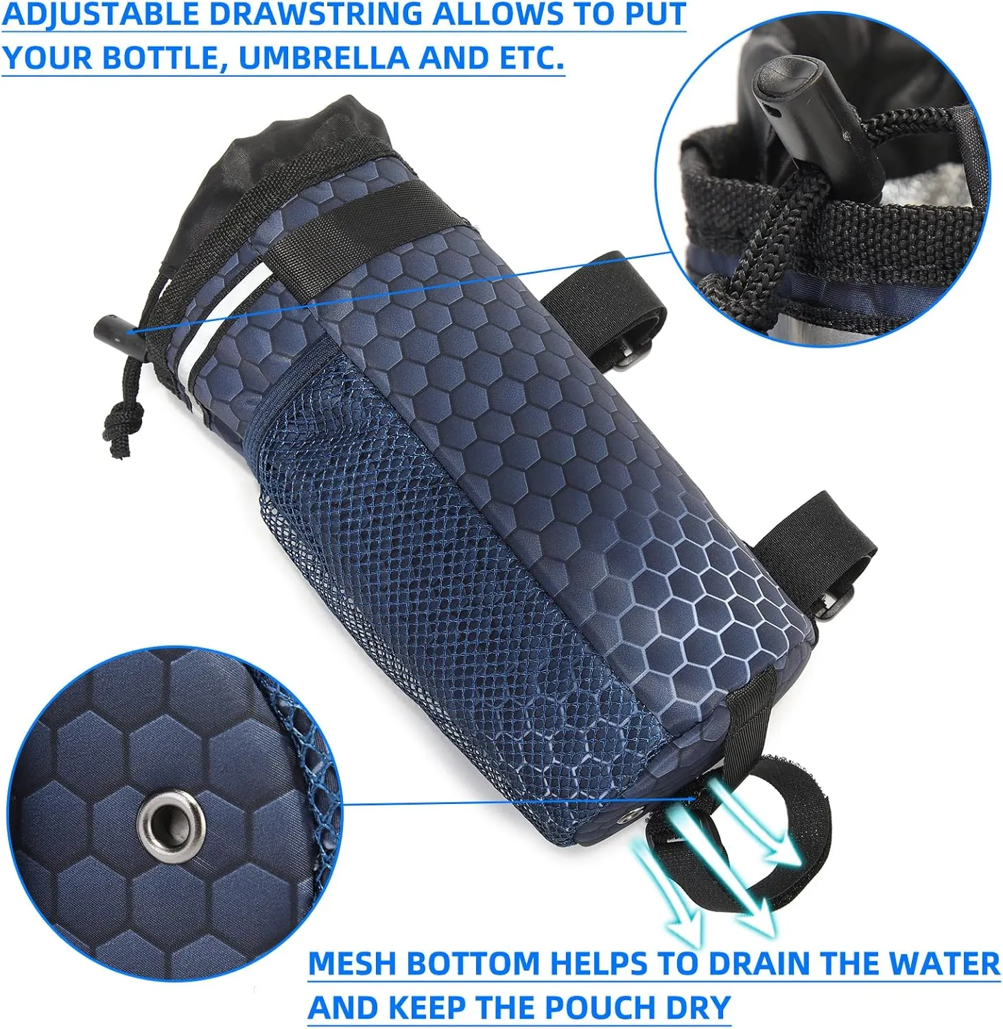 Bike Water Bottle Holder Waterproof Front Frame Storage Top Tube Beehive Design Water Bottle Holder for Bike, Large-Capacity Front Pack Bike Cup Holder for Outdoor Mountain Road Bicycle