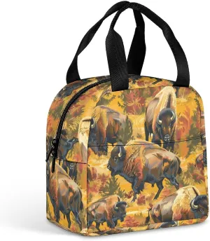 Bison Herd Funny Reusable Lunch Bag Insulated Tote Box Cooler Food Handbags Case For Women Men 8.5 X 8 X 5 Inches