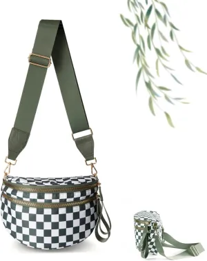 Black and White Checkered Crossbody Bag, Nuvore Crossbody Bag, Checkered Bum Bag Crossbody with Adjustable Strap