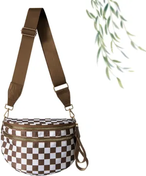 Black and White Checkered Crossbody Bag, Nuvore Crossbody Bag, Checkered Bum Bag Crossbody with Adjustable Strap