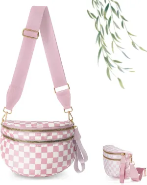 Black and White Checkered Crossbody Bag, Nuvore Crossbody Bag, Checkered Bum Bag Crossbody with Adjustable Strap