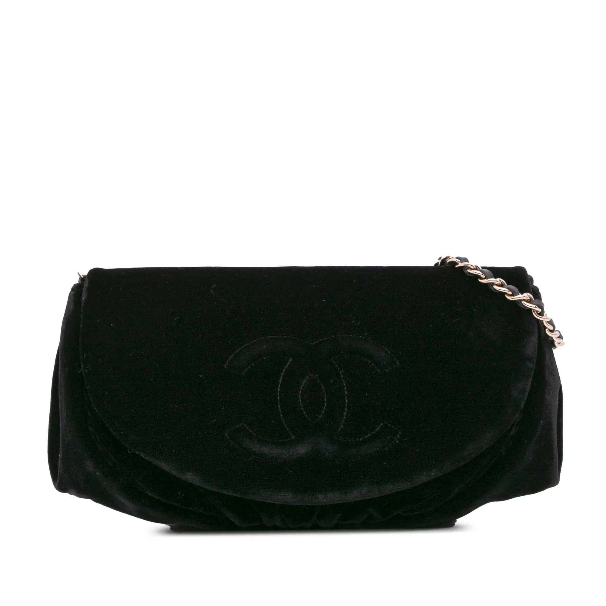 Black Chanel CC Velvet Half Moon Wallet on Chain Crossbody Bag