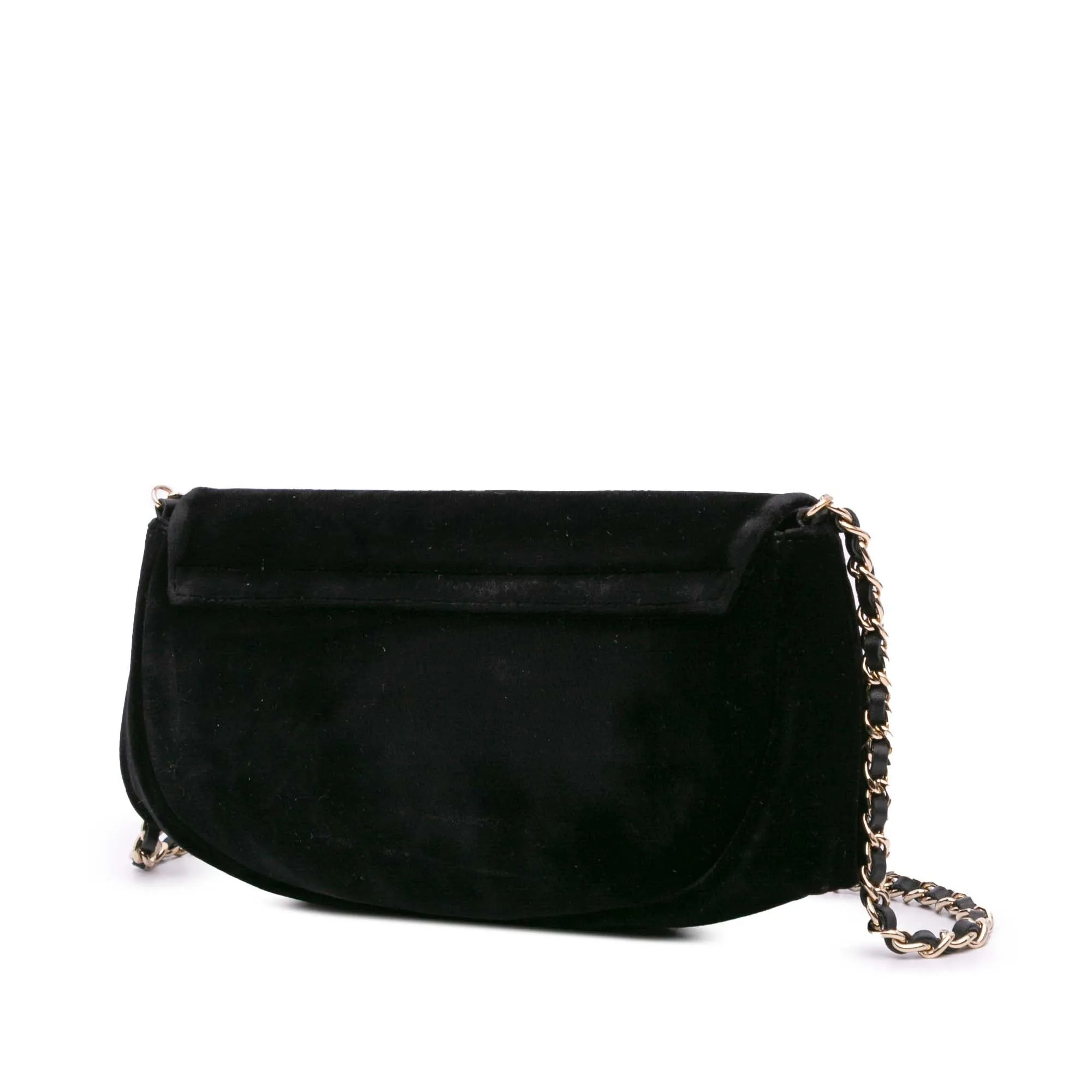 Black Chanel CC Velvet Half Moon Wallet on Chain Crossbody Bag