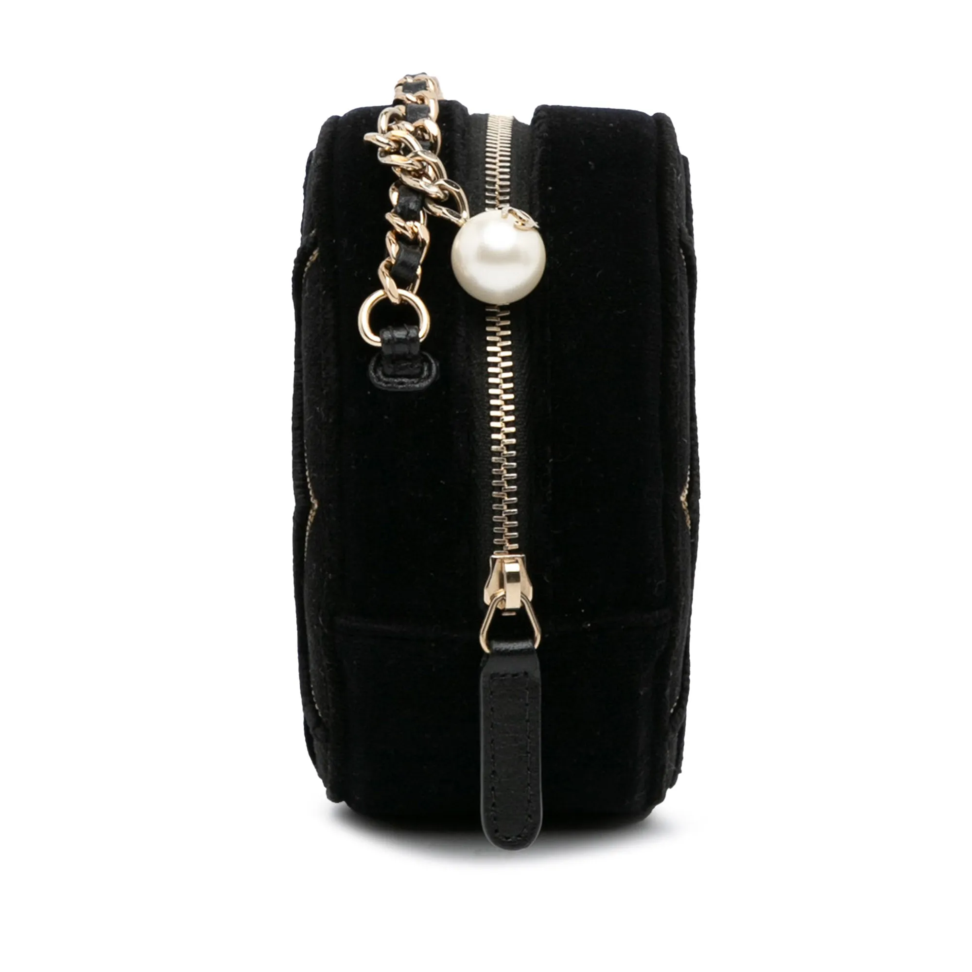 Black Chanel Velvet Pearl Sequin Round Crossbody