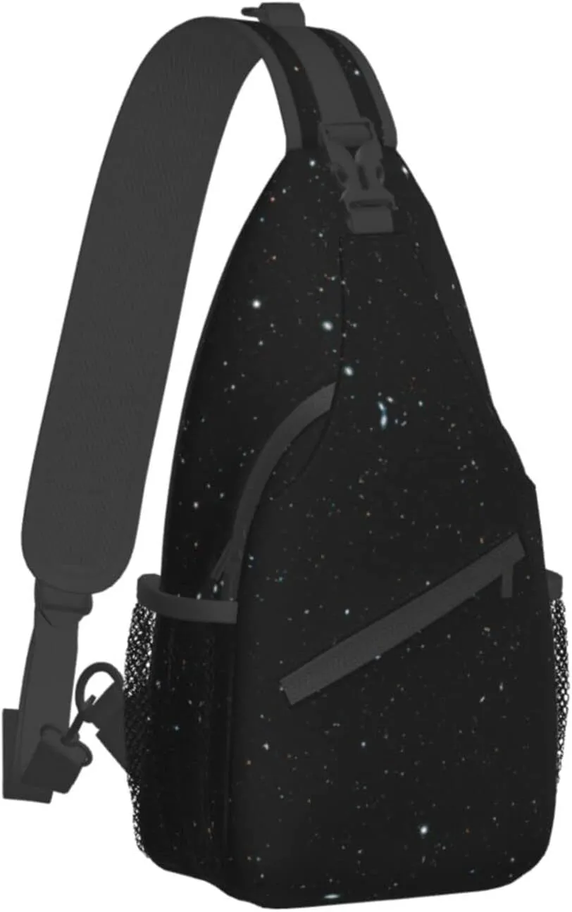 Black Glitter Print Crossbody Backpack Shoulder Bag Cross Chest Bag For Travel, Hiking Gym Tactical Use