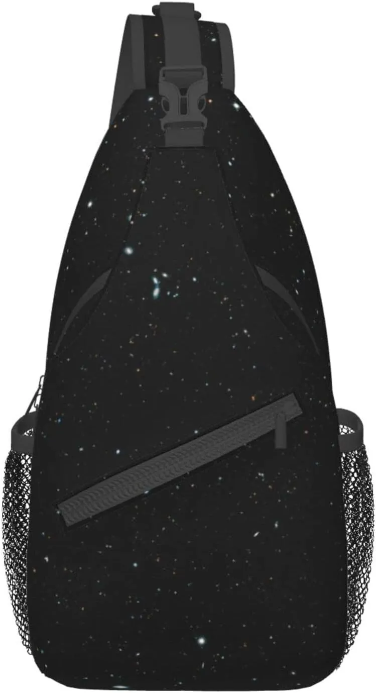 Black Glitter Print Crossbody Backpack Shoulder Bag Cross Chest Bag For Travel, Hiking Gym Tactical Use